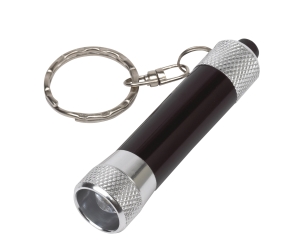 Brelok z latarką LED, FLARE, srebrny/czarny